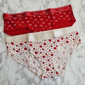 2 Victoria's Secret PINK  Logo Cotton Hiphugger / Hipster Panty
